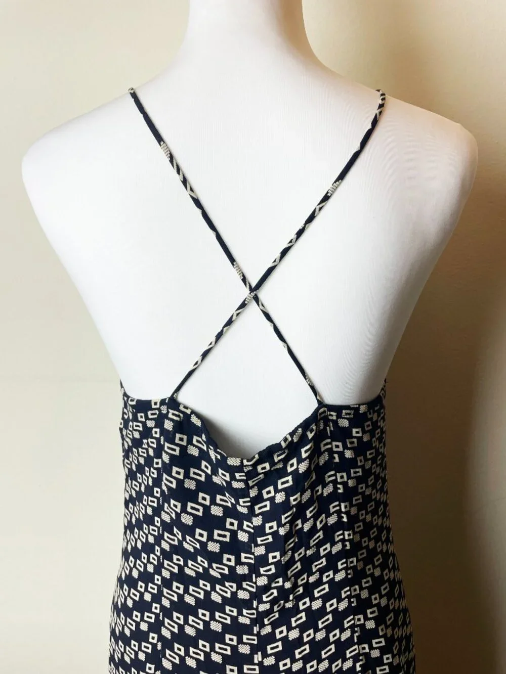 Vintage Barami Geometric Print Halter Maxi Dress Black Cream Silk Blend Size 4 - Picture 7 of 9